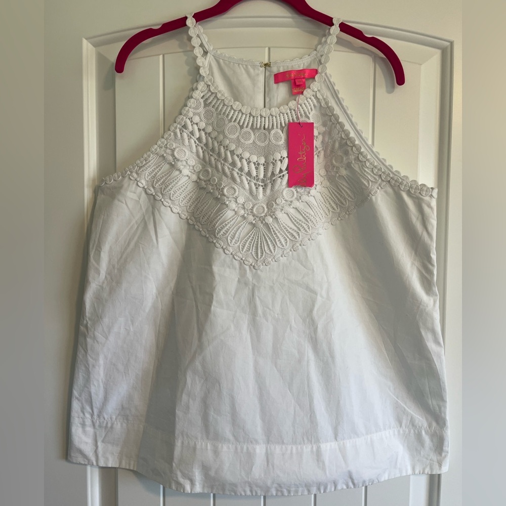 Lilly Pulitzer White Embroidered Halter Top